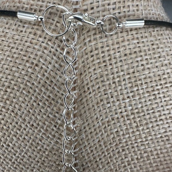 Large Ocean Jasper Teardrop Pendant Necklace on Thin Leather Rope - Picture 11 of 12